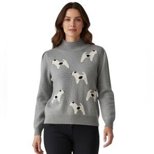 Loft Gray Scottie Dog Sweater Women’s Knit Pullover Novelty Print Small 
Y